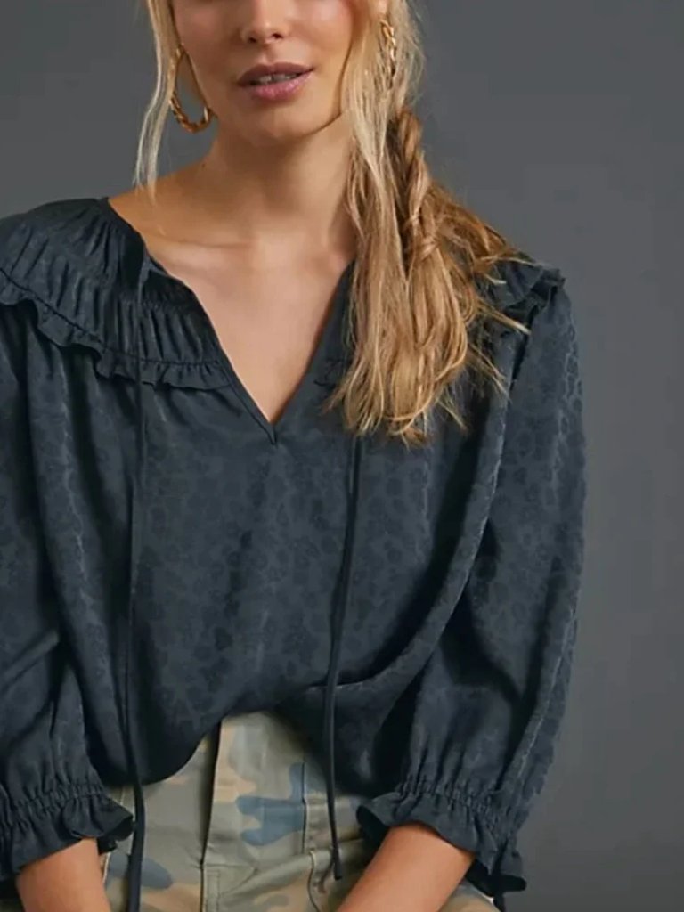 Current Air For Anthropologie Black Peasant Blouse